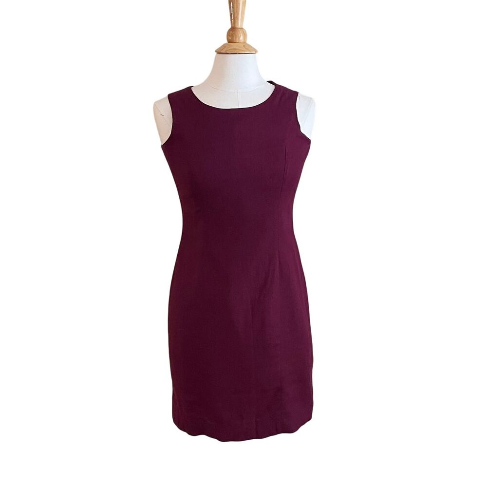 Vintage Adolfo Studio Aubergine / Purple Linen Blend Sheath Dress, Size 4P